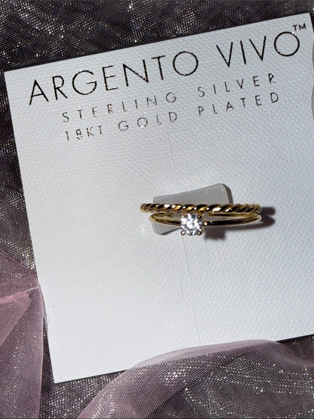 Argento Vivo sterling silver 18K gold-Plated Twisted Band Solitaire Ring